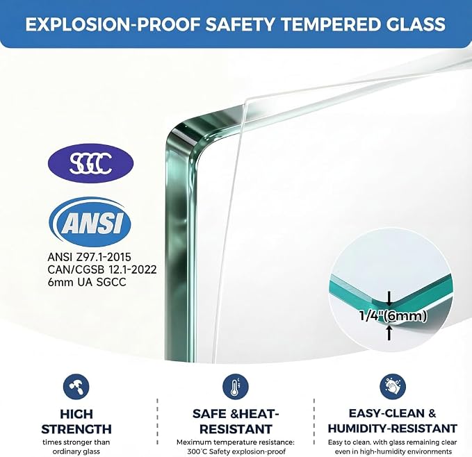 56-60" W x 57" H Semi-Frameless Bathtub Sliding Doors, 1/4" Tempered Glass - Image 7