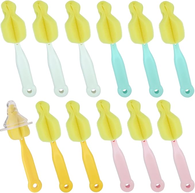 Sponge Bottle Brush 12 PCS Sponge Nipple Brushes Baby Bottle Nipple Cleaning by INVODA