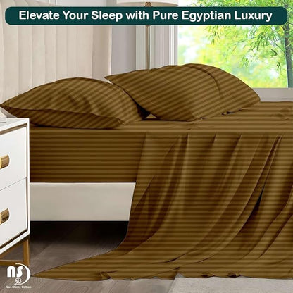 NON Sticky cotton Full Size Sleeper Sofa Sheets, 4 Piece Egyptian Cotton Bed Sheet Set for Sofa Bed, 8" Deep Pocket for Pull Out Couch Mattress, 54" x 75", Taupe Stripe, Soft & Breathable