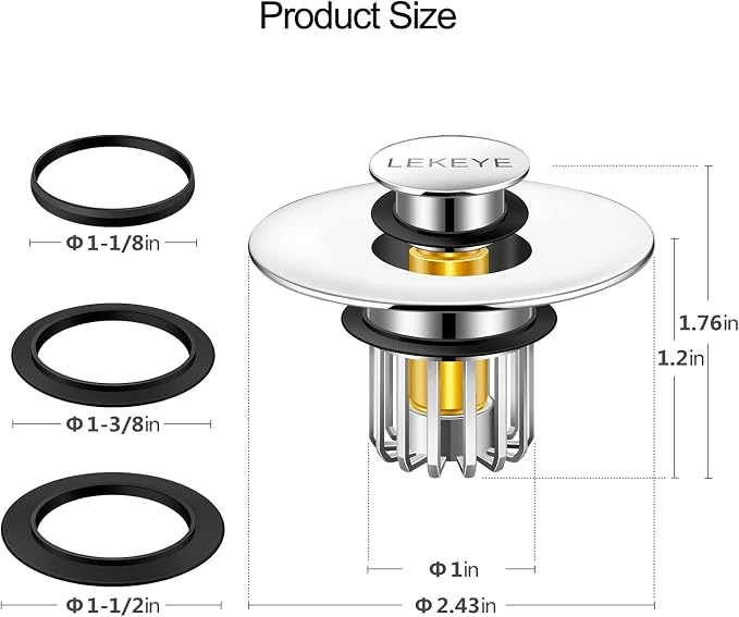LEKEYE Bathroom Sink Stopper | Shower Drain Hair Catcher | Pop-up Sink Drain - Image 3
