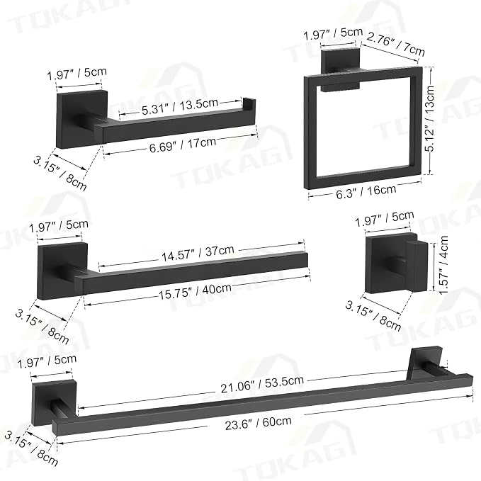 TQKAG 7-Pieces Matte Black Bathroom Hardware Accessories Set 23.6" SUS304 - Image 8