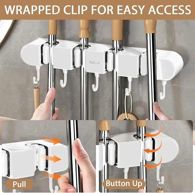 3PCS Broom Holder Wall Mount, No-Drilling Self-Adhesive Mop and Broom Storage - Image 6