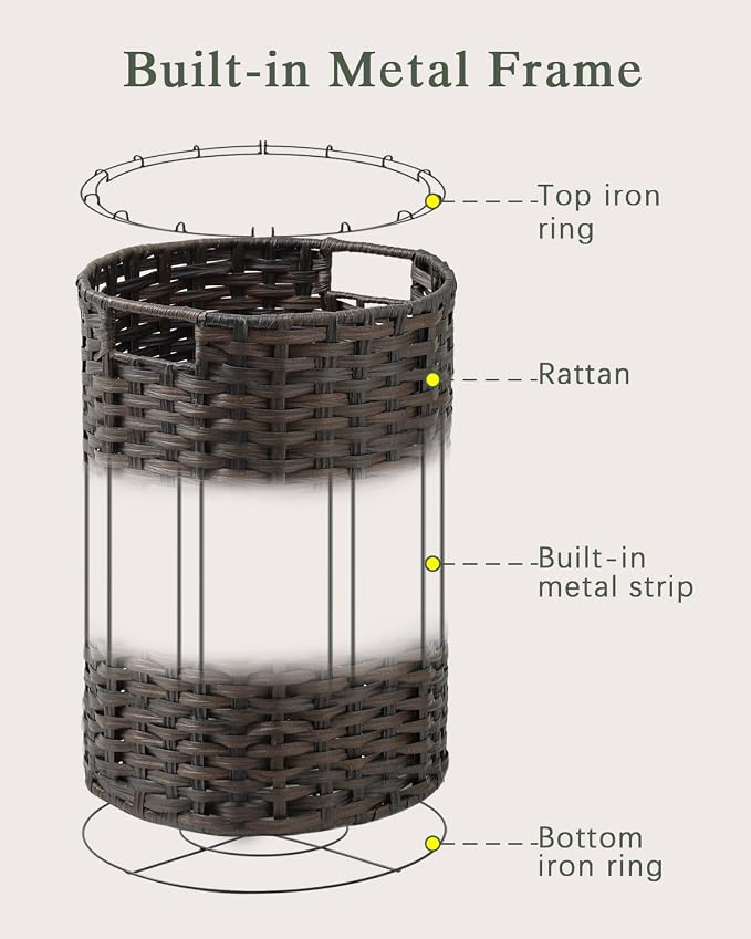 34.3 Gal Large Laundry Hamper Laundry Basket Round Handwoven Wicker Laundry - Image 9