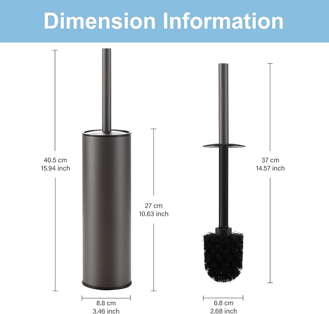 BGL Gunmetal Grey Toilet Brush and Holder, Stainless Steel Toilet Brushes - Image 5
