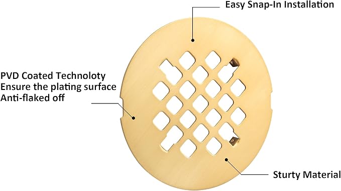 Artiwell 4-1/4” OD Snap-in Shower Drain Cover, Round Shower Drain Strainer Grid - Image 3