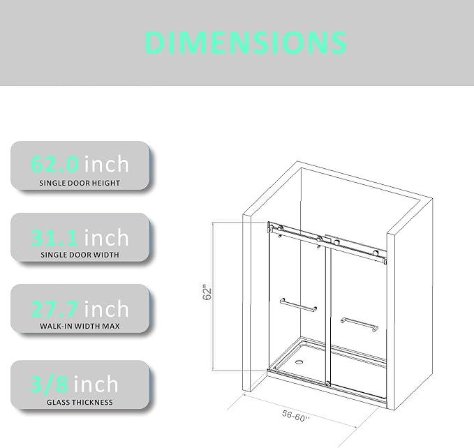 Frameless Shower Door 56-60'' W x 62'' H - Image 5