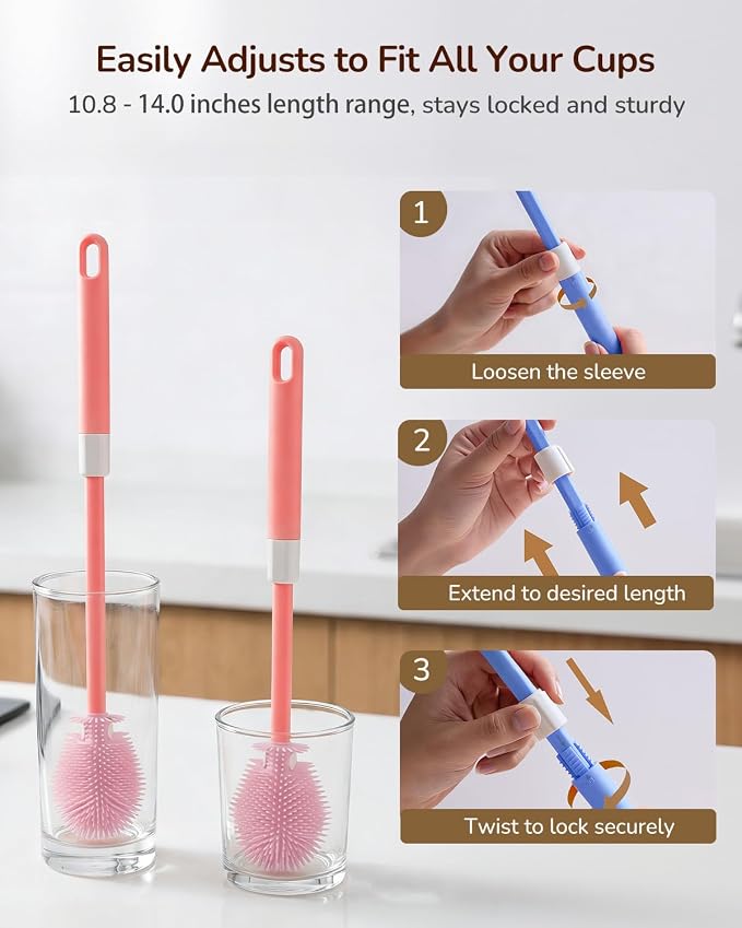 Extendable Bottle Brush with Straw Cleaner Brush, 10.8 to 14 Inches Adjustable - Image 4