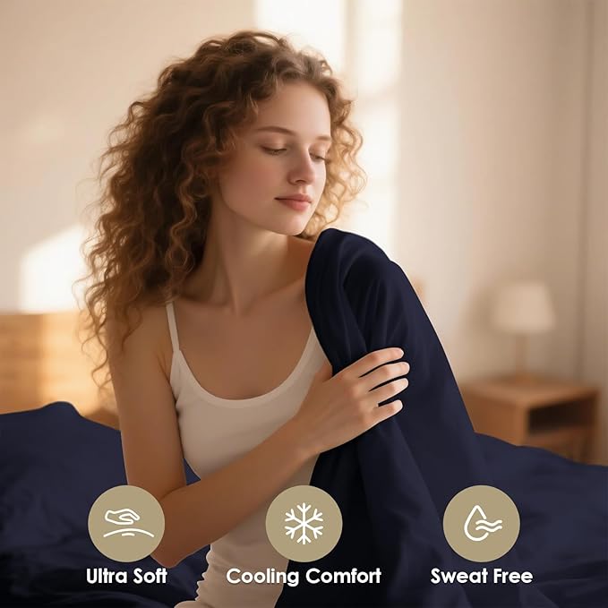 California King Sheet Set Deep Pocket - 4 Piece Silky Soft Breathable Bed Sheet & Pillowcase Set, Hotel Luxury Wrinkle Free Cooling Bedding Sheets Cal King Size, Dark Blue