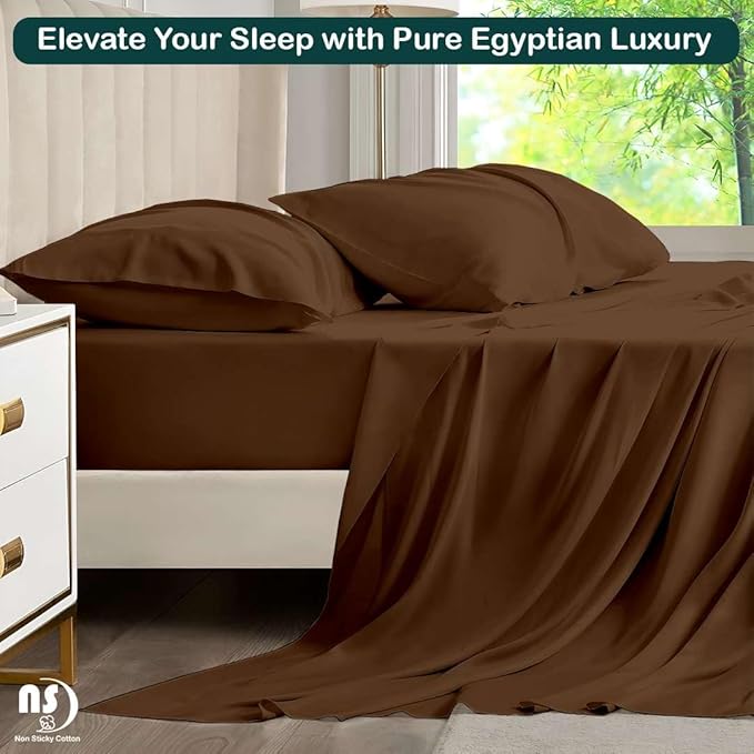 NON Sticky cotton Twin Size Sleeper Sofa Sheets, 4 Piece Egyptian Cotton Bed Sheet Set for Sofa Bed, 10" Deep Pocket for Pull Out Couch Mattress, 39" x 75", Chocolate Solid, Soft & Breathable