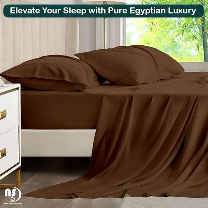 NON Sticky cotton Twin Size Sleeper Sofa Sheets, 4 Piece Egyptian Cotton Bed Sheet Set for Sofa Bed, 10" Deep Pocket for Pull Out Couch Mattress, 39" x 75", Chocolate Solid, Soft & Breathable