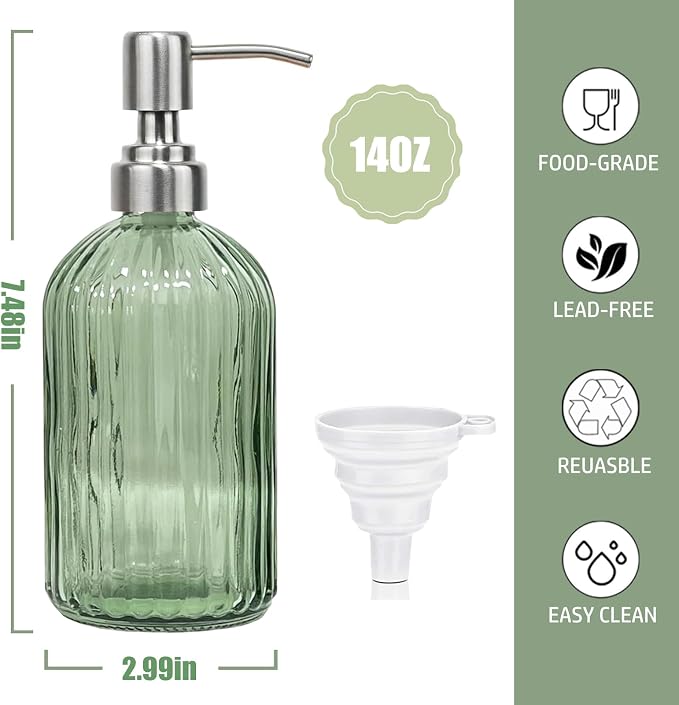 14Oz Green Soap Dispenser Bathroom, Refillable Dish Soap Dispenser - Image 2