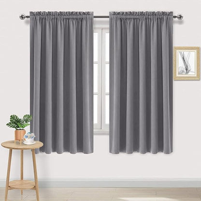 DWCN Blackout Curtains for Living Room Thermal Insulated, Energy Saving & Noise Reducing Bedroom Curtains, Grey, W 70x L 63 Inch, Set of 2 Rod Pocket Curtain Panels
