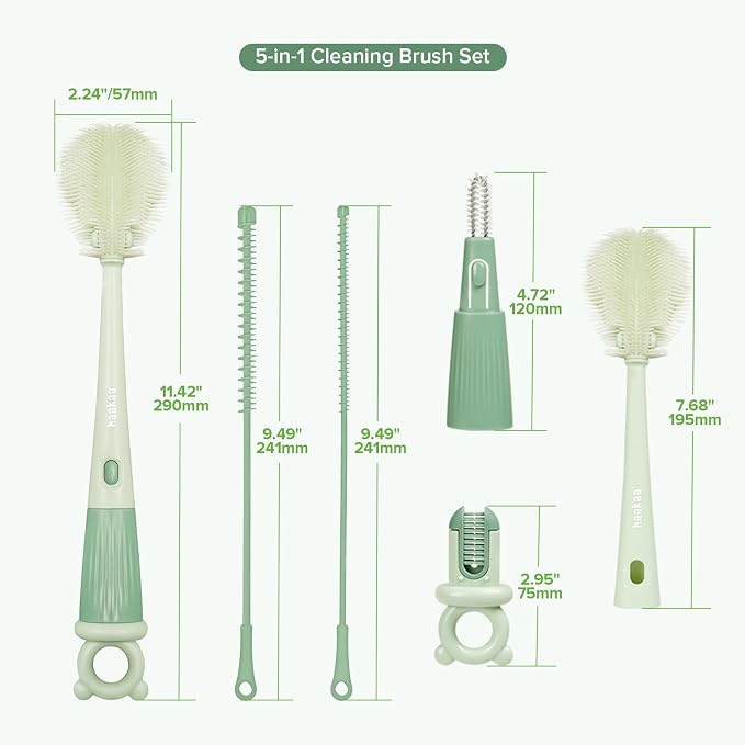 Haakaa 5-in-1 Cleaning Brush Set – Baby Bottle Brush & Bottle Brush Cleaner - Image 9