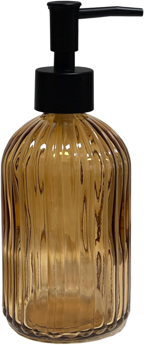 Black Pump Glass Soap Dispenser, 13.5oz Brown Stripe Countertop Refillable by YYTSGG