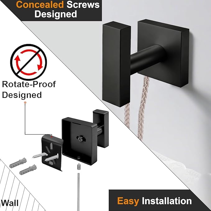Towel Hooks for Bathrooms, Matte Black Towel Hook for Kitchen Bathroom - Image 5