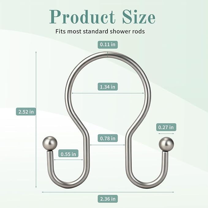 Goowin Shower Curtain Hooks, Stainless Steel Shower Curtain Hangers, Metal - Image 5