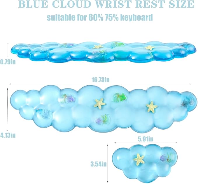 Gel Keyboard and Mouse Wrist Rest Set – Clear Blue Cloud Wrist Rest - Image 3