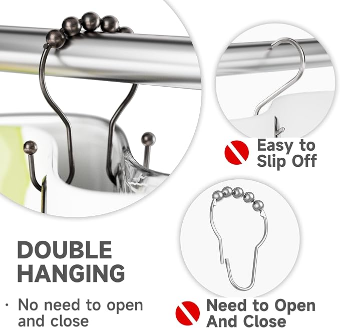 Shower Curtain Hooks Bronze Shower Curtain Rings Rust Proof Double Hook Shower - Image 3