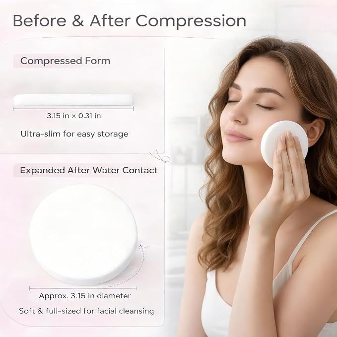 120 PCS Compressed Facial Sponges, Natural Cellulose Face Cleaning Pads - Image 2