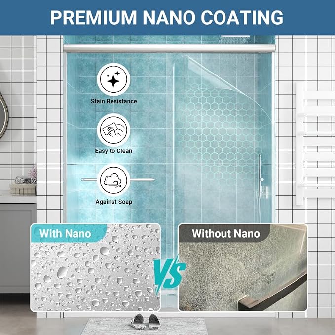 Glass Sliding Shower Door 56-60" W x 72" H, Semi Frameless Double Sliding - Image 2