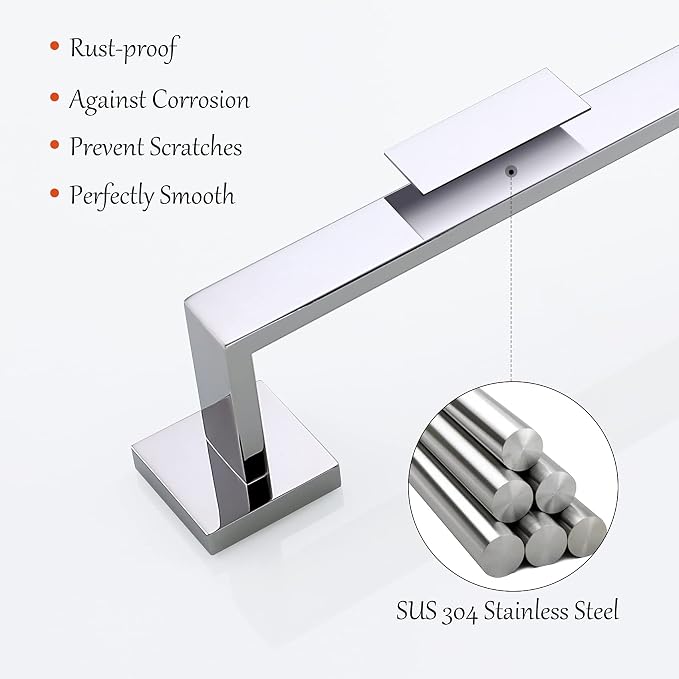 4-Piece Bathroom Hardware Set Chrome Bath Towel Bar Holder Sets Wall Mounted - Image 6