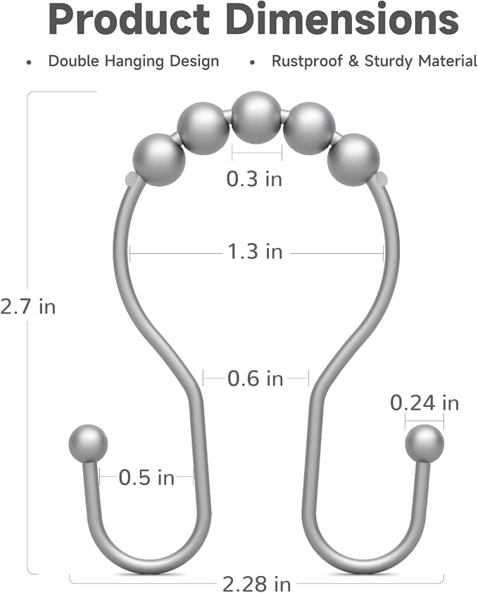 Shower Curtain Hooks Silver, Bathway Shower Curtain Rings Rust Proof, Shower - Image 4