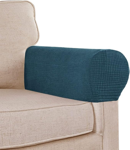 Stretch Sofa Arm Covers Spandex Jacquard Anti-Slip Couch Arm Covers with Sticker Furniture Armrest Protector for Sofa Couch Chair Recliner, Set of 2, Deep Teal