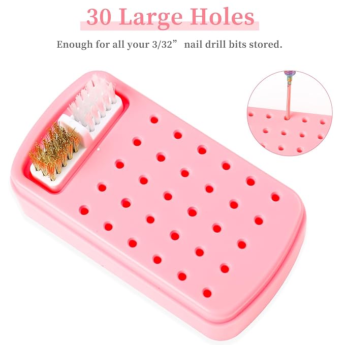 2 in 1 Nail Drill Bits Holder & Cleaning Brush Case, 30 Holes Dustproof Nail - Image 3