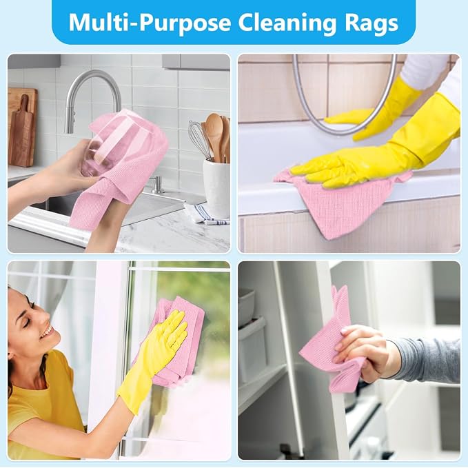 GLIMGLINT Pink Microfiber Cleaning Cloth, 100 Pack Cleaning Rags, Ultra - Image 3