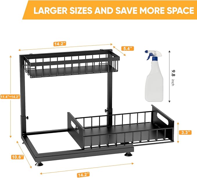 Under Sink Organizer Storage 2-Tier Premium Metal Pull-Out Kitchen Cabinet - Image 8