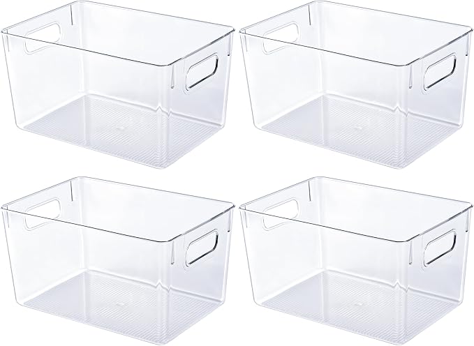 JollyPack 4 Pack Clear Plastic Storage Bins, Pantry Organizers and Storage by JollyPack