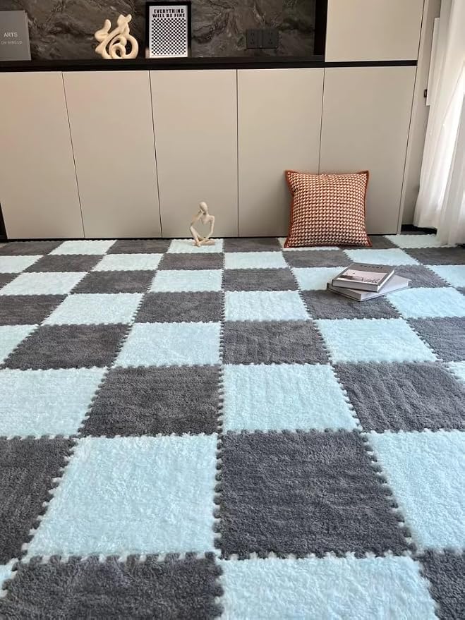 12Pcs Interlocking Carpet Tiles, Fluffy Play Mat Floor Tiles Thick Padded - Image 7