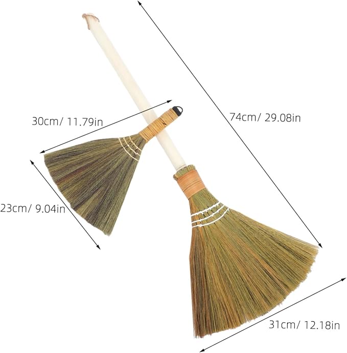 Cabilock Handmade Soft Bristle Broom Set 2pcs Detachable Natural Grass Dust - Image 2