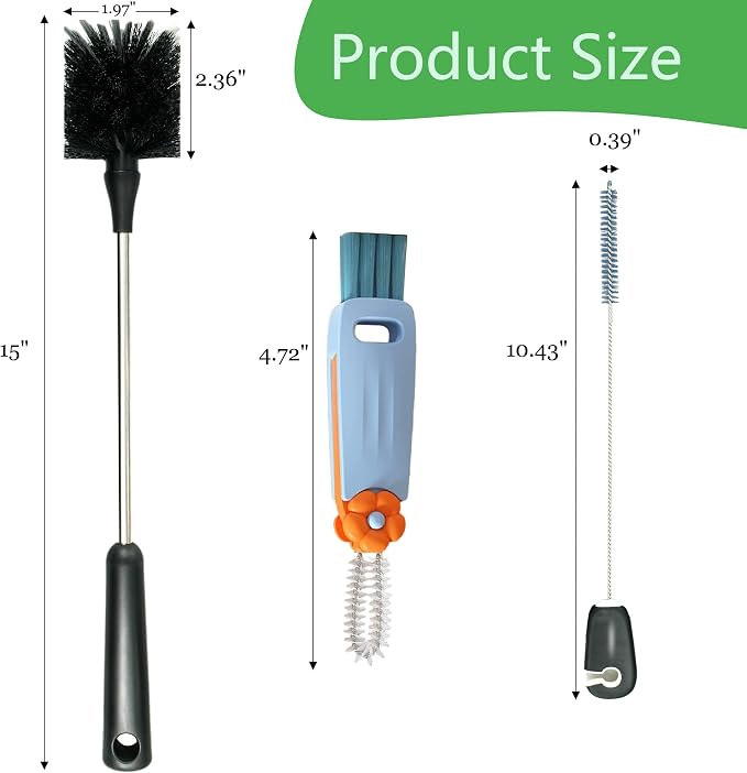 3 Pack Bottle Brush, 15 Inches Long Handle Water Bottle Cleaner Brush Set - Image 7