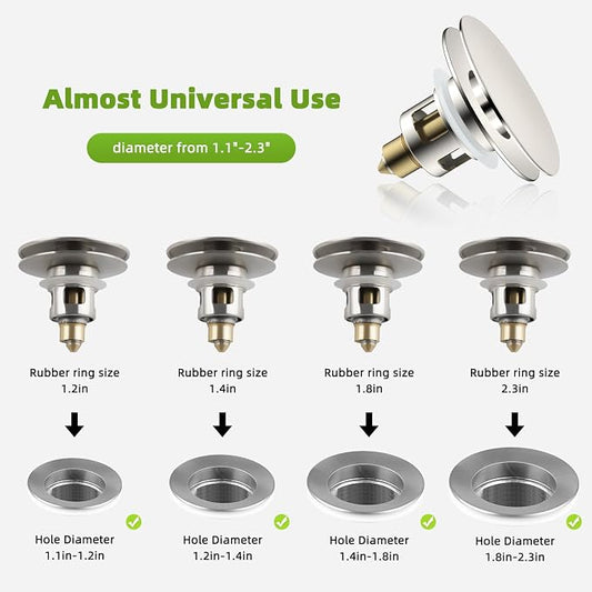 Universal 2PCS Bathroom Sink Stopper 2 in 1 Pop Up Metal Sink Drain Strainer - Image 2