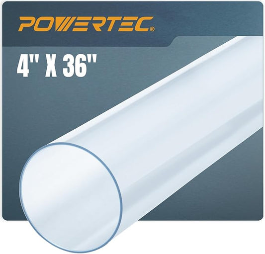 POWERTEC Clear PVC Pipe 4" x 36" Long, 1PK Rigid Plastic Tubing, Round Tube by POWERTEC