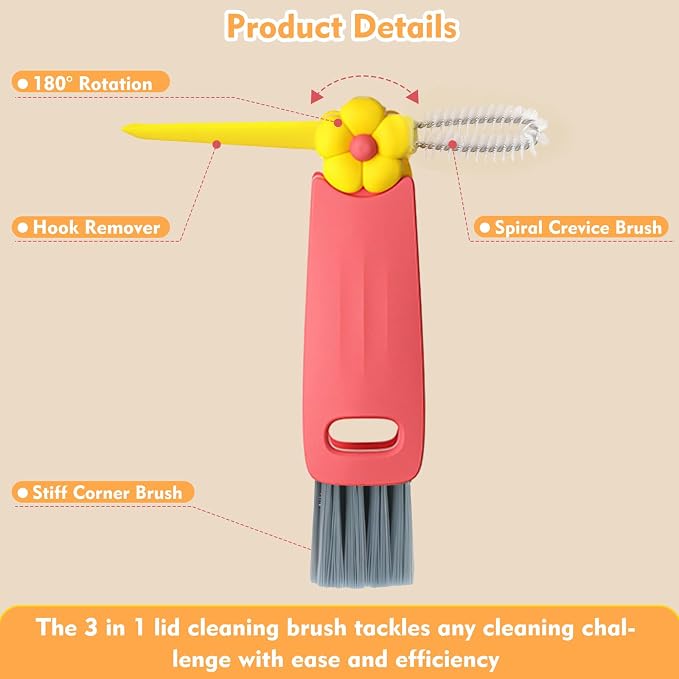 3 in 1 Cup Lid Cleaning Brush, Portable Cup Cleaner Brush, Water Bottle Cleaner - Image 2
