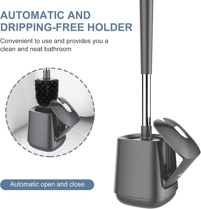 SetSail Toilet Brush and Holder 3 Pack, Self Closing Lid Toilet Bowl Brushes - Image 4