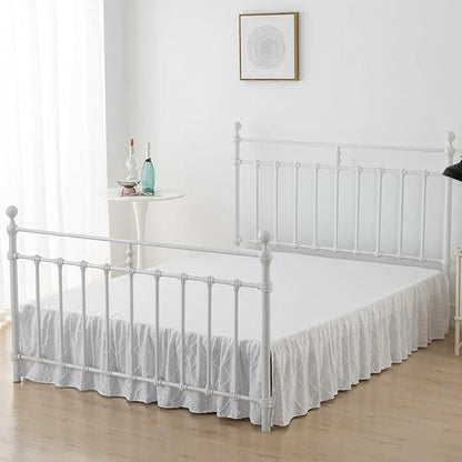 Bed Skirt Queen Size Ruffled Bed Skirt with Split Corners, 18 Inch Drop Dust Ruffle Bed Skirts with Platform, Boho Tufted Shabby Chic Queen Size Bed Skirts, White