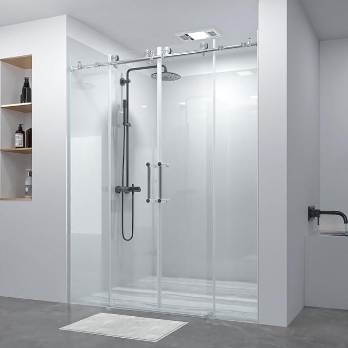 56-60" x 74" Double Sliding Shower Door, Frameless Shower Enclosure 5/16" Clear by MersvitonShowerDoor