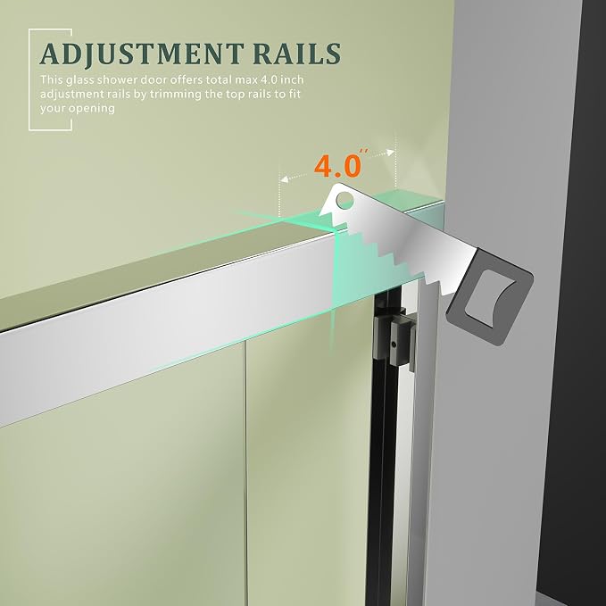 Chrome 56"-60" x 57" Adjustable SGCC/ANSI Certified Tempered Glass Shower Door - Image 2