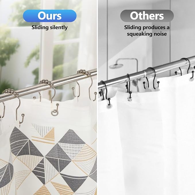 Double Shower Curtain Hooks, Sturdy Metal Nickel Shower Curtain Rings, Glide - Image 4