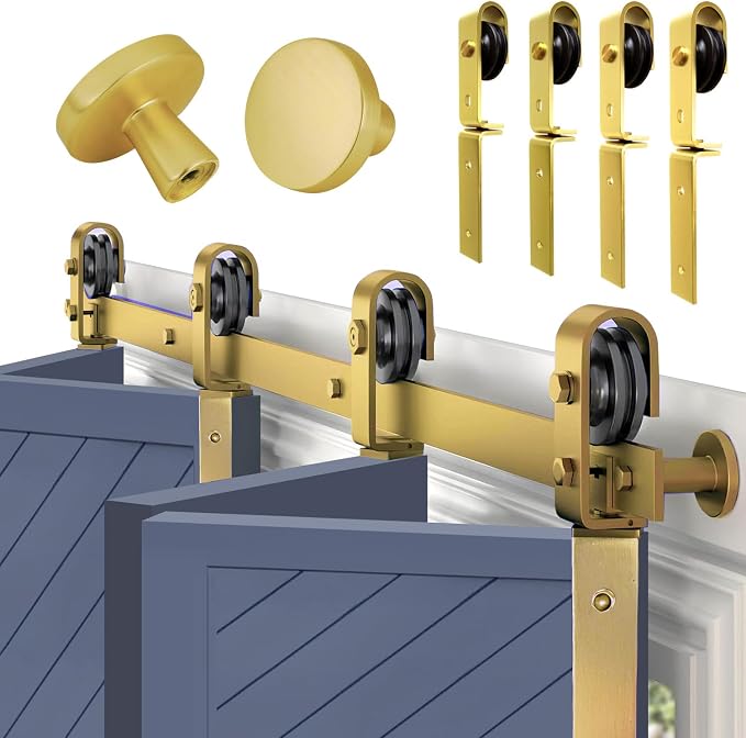 Rio Salto Gold Bifold Sliding Barn Door Hardware Kit Heavy Duty Metal Track by RioSalto