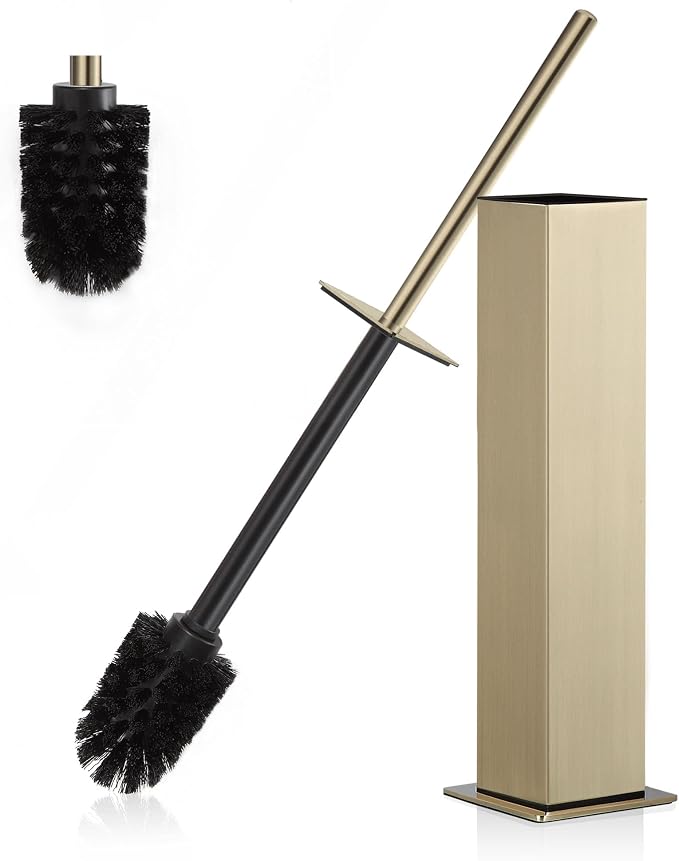 BVL Toilet Brush and Holder Set Brushed Gold Stainless Steel 304 Square by BVLBath