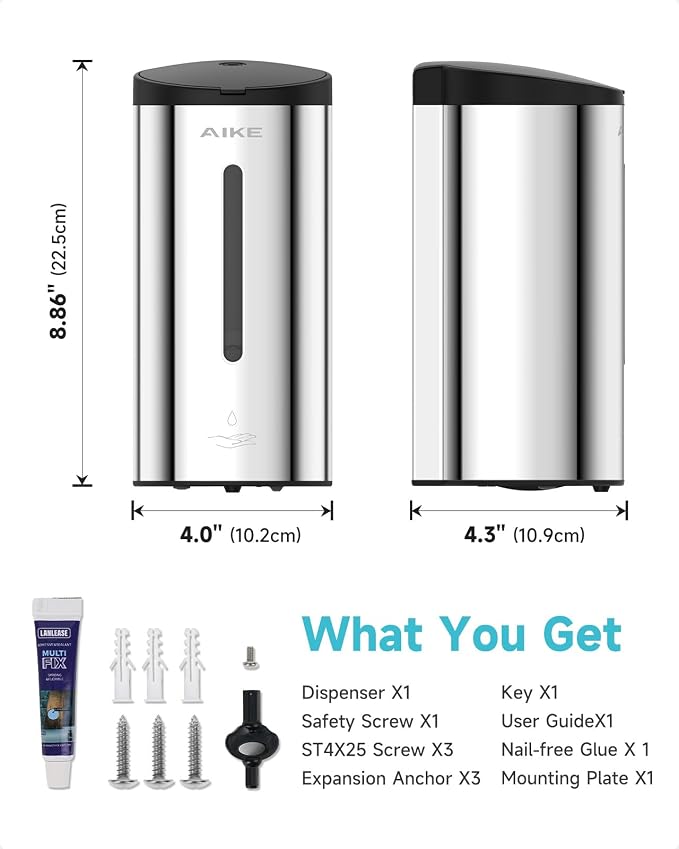 AIKE Automatic Wall Mount Liquid Soap Dispenser, Commercial Stainless Steel - Image 8