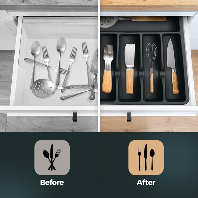 Silicone Silverware Drawer Organizer – Non-Slip Utensil Holder - Image 4