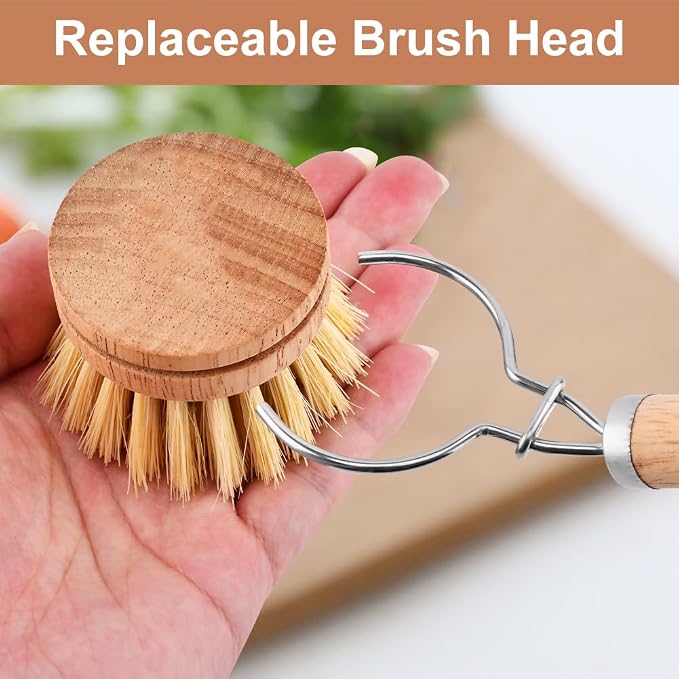 Bamboo Dish Brush Set, 1 Wooden Handle - Image 5