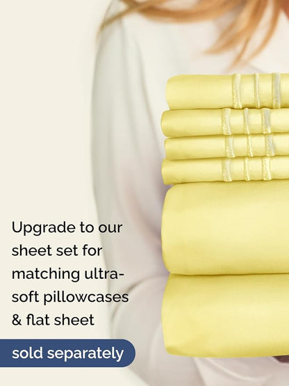 Extra Deep Full Fitted Sheet - Hotel Luxury Single Fitted Sheet Only - Easily Fits 18 inch to 24 inch Mattress - Ultra Soft, Wrinkle Free w/Extra Deep Pockets - Easy-Care, Breathable & Comfy - Yellow