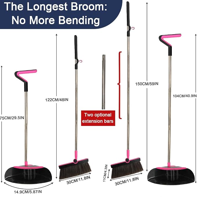Triangular Indoor Broom and Dustpan Comb Set, 180° Rotating, Soft Bristle Long - Image 2