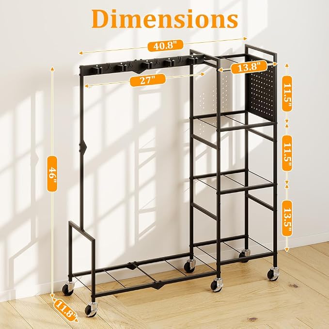 46" H Broom Holder with Cleaning Supplies Organizer, Mop Rack Storage with - Image 6